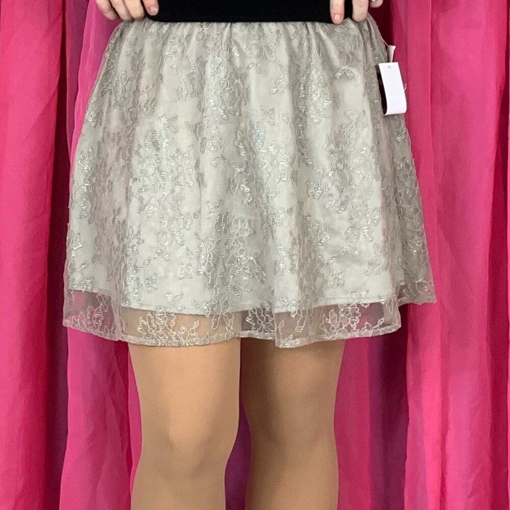 Kenzie‎ NWT lace overlay silver putty mini skirt, size L